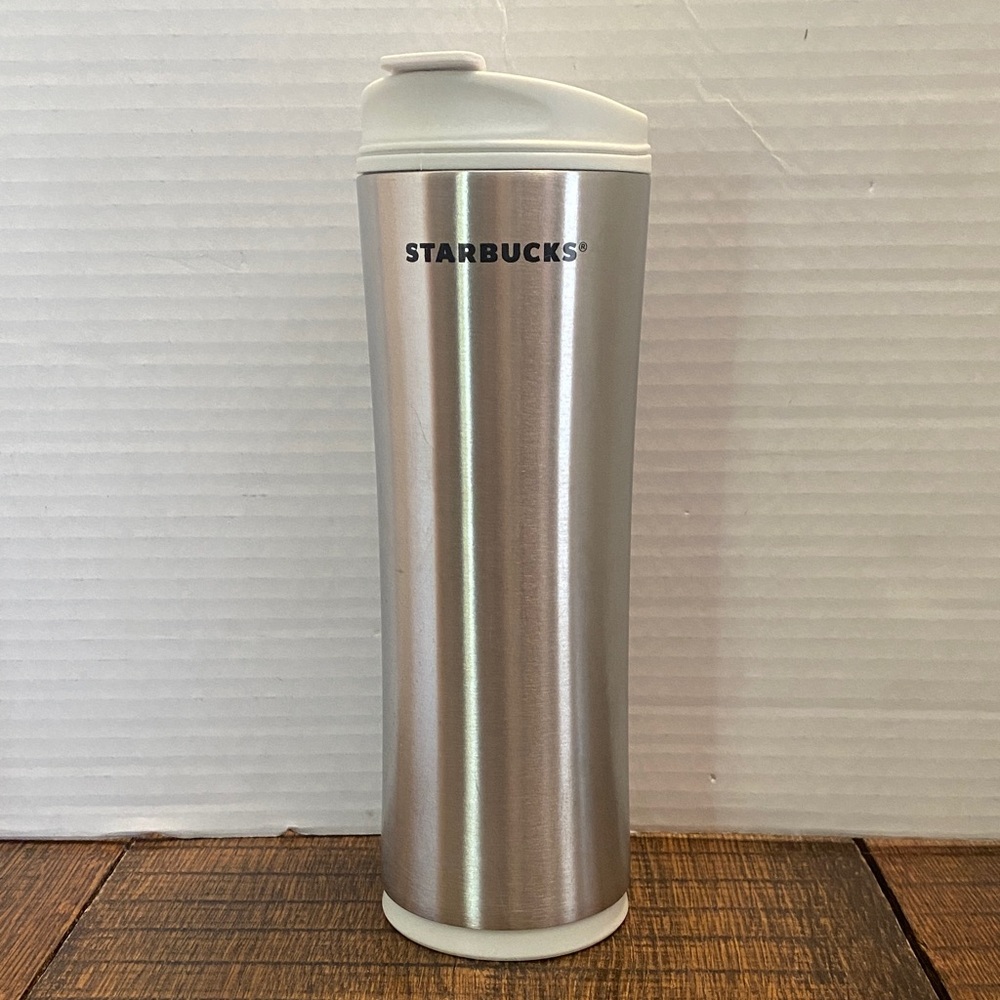 Starbucks 2009 Metallic Silver Tumbler with White Lid